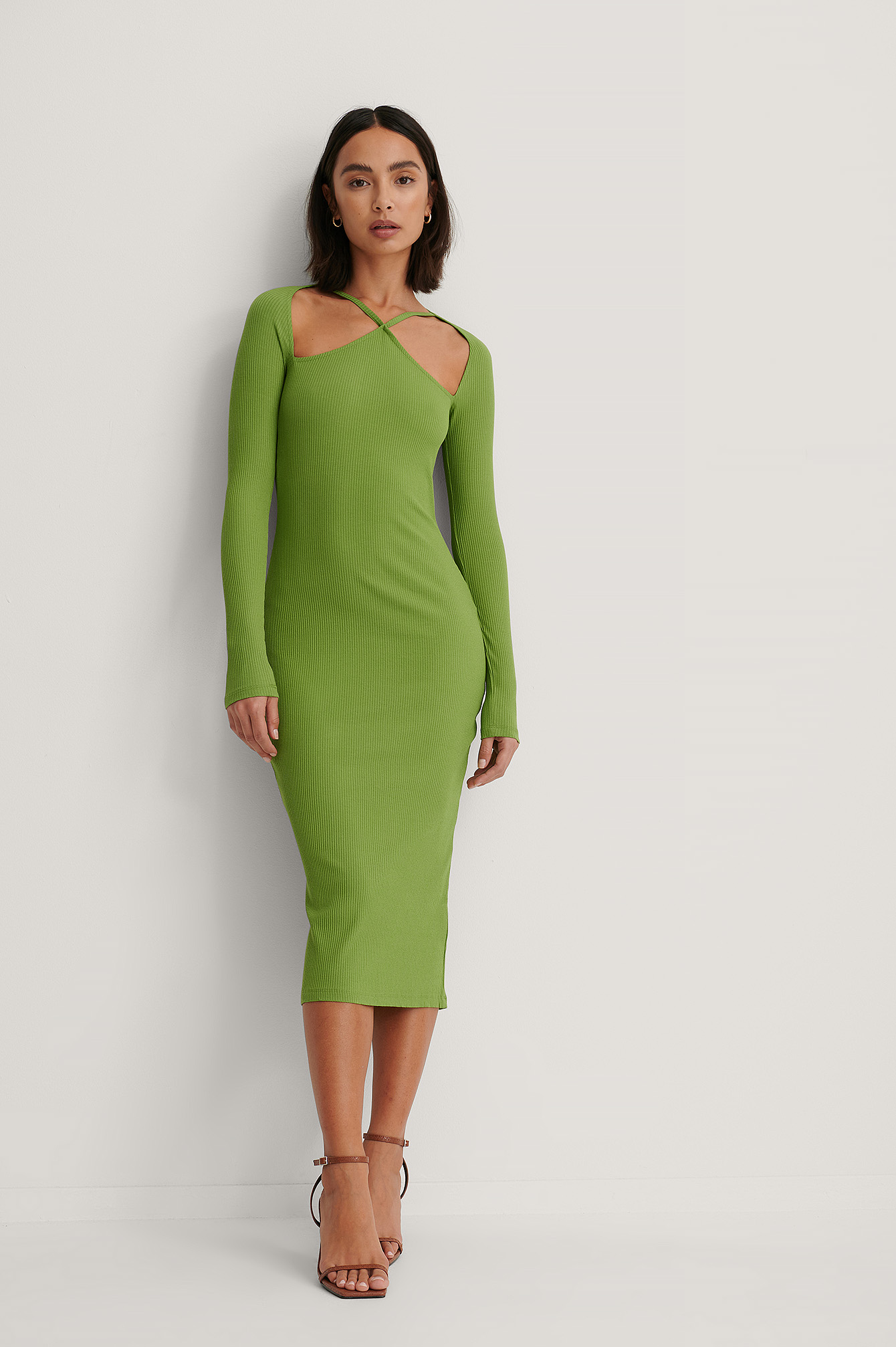 Front Detail Long Sleeve Dress Green ...